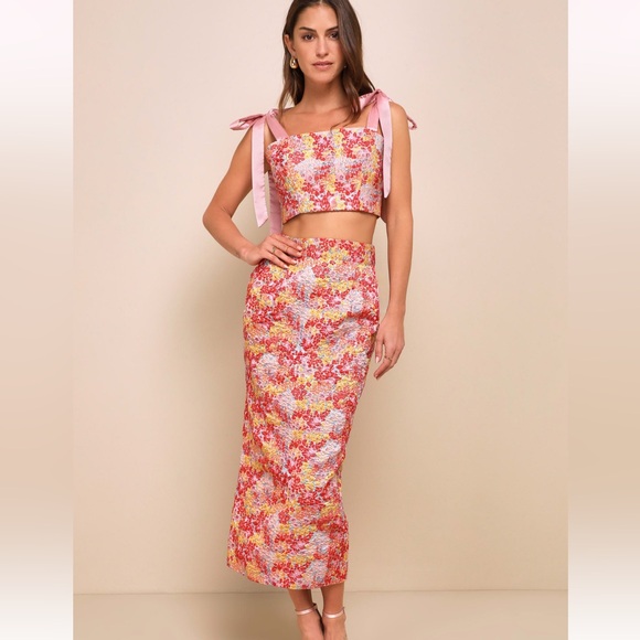 Lulus Dresses & Skirts - Pink Multi Metallic Tie-Strap Two-Piece Midi Dress Size Medium NWT!